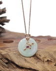 18k Rose Gold Natural Light Green Jadeite Jade 12 Zodiac Signs (Sagittarius) Necklace