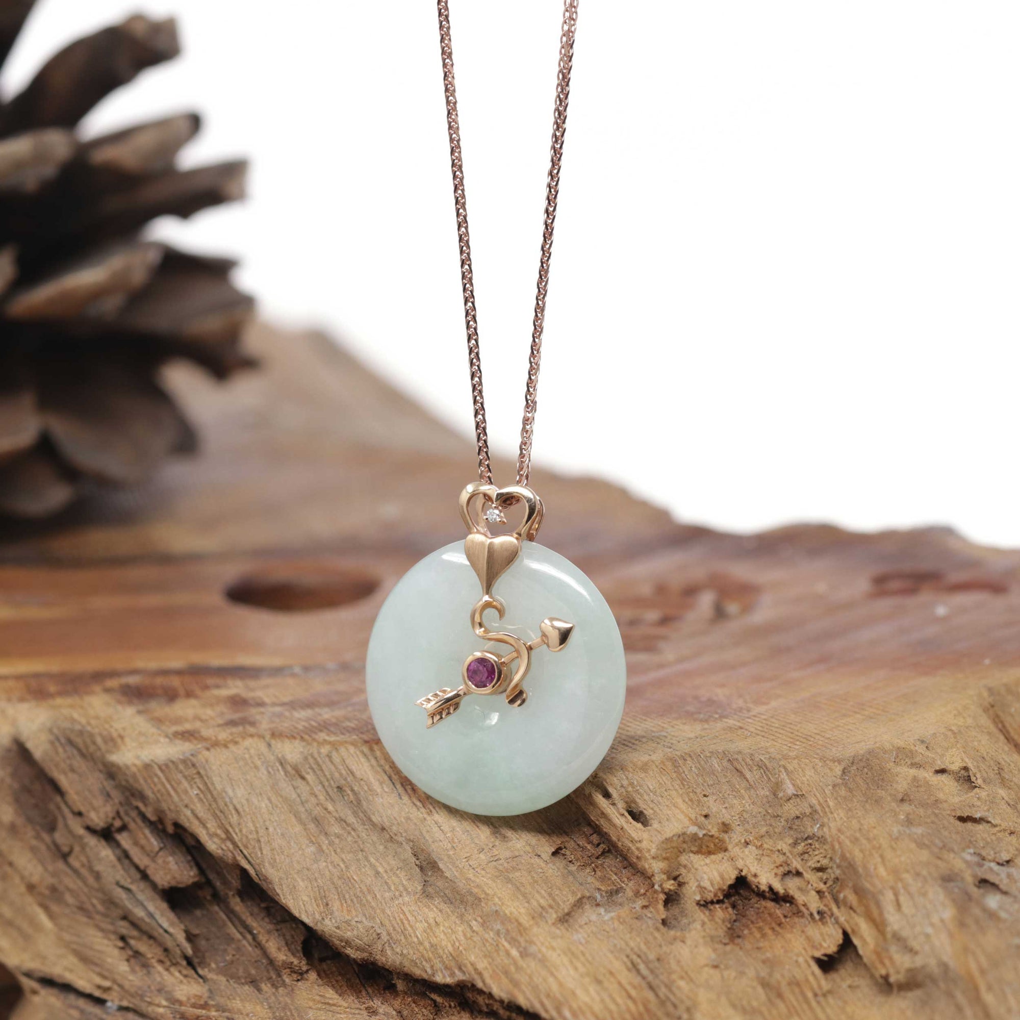 18k Rose Gold Natural Light Green Jadeite Jade 12 Zodiac Signs (Sagittarius) Necklace