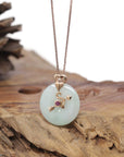 18k Rose Gold Natural Light Green Jadeite Jade 12 Zodiac Signs (Sagittarius) Necklace