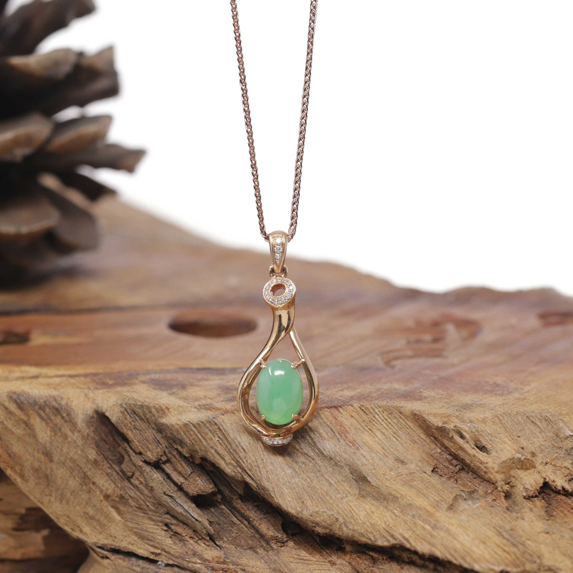 Baikalla Natural Icy Green Jadeite Jade Lucky Bottle Pendant W/ 18kr Gold Bail &amp; Natural Diamonds
