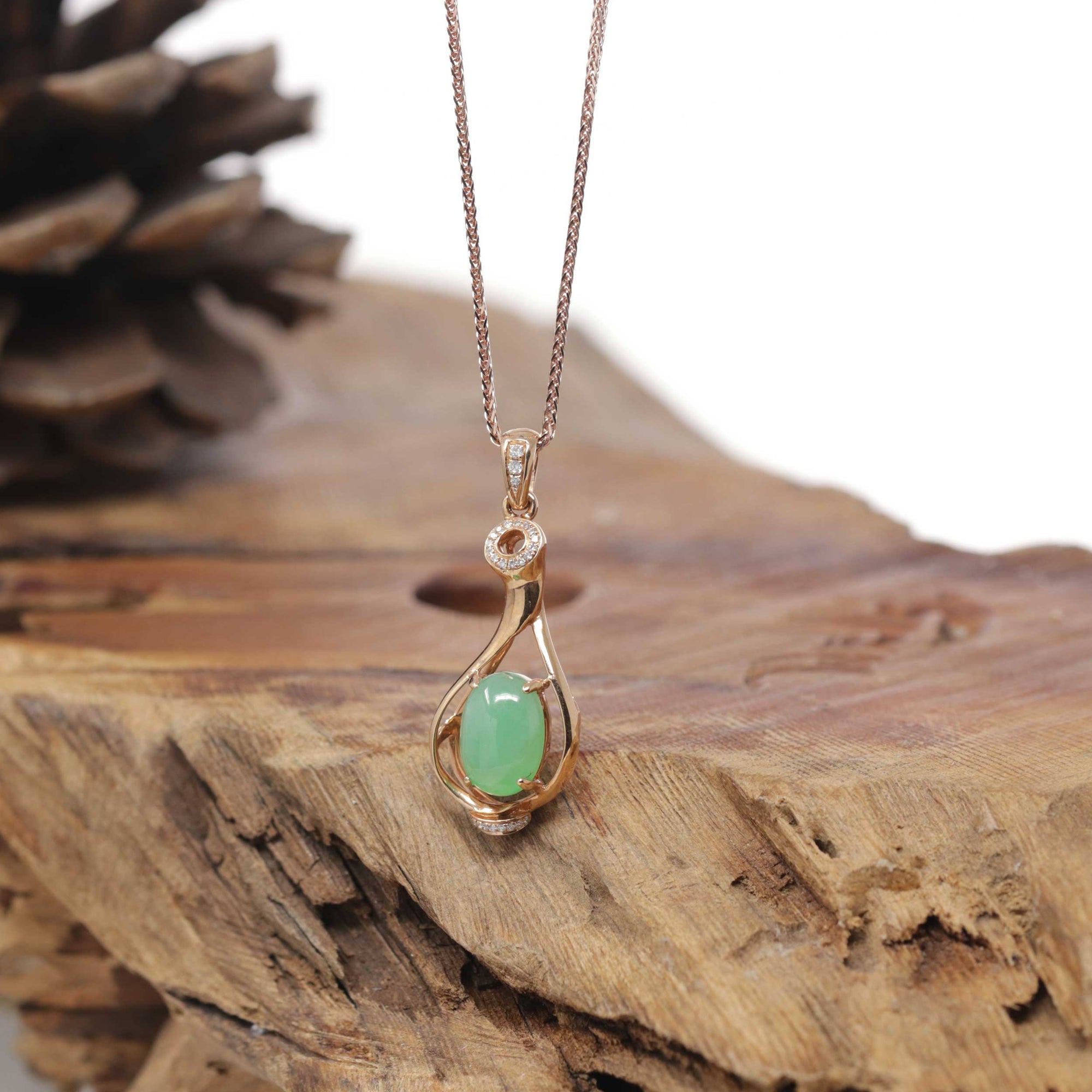 Baikalla Natural Icy Green Jadeite Jade Lucky Bottle Pendant W/ 18kr Gold Bail &amp; Natural Diamonds