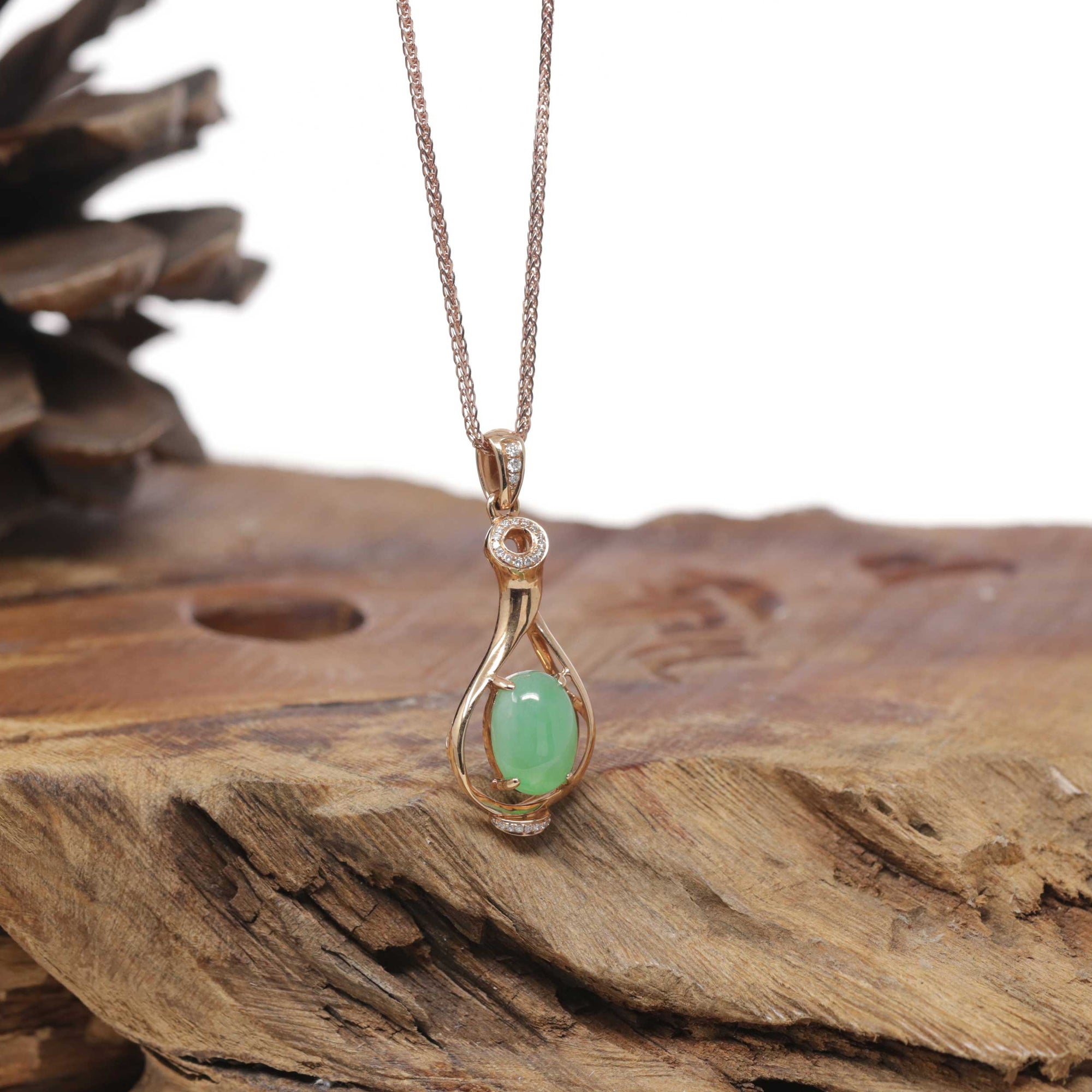 Baikalla Natural Icy Green Jadeite Jade Lucky Bottle Pendant W/ 18kr Gold Bail &amp; Natural Diamonds