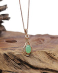 Baikalla Natural Icy Green Jadeite Jade Lucky Bottle Pendant W/ 18kr Gold Bail & Natural Diamonds