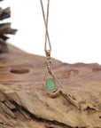 Baikalla Natural Icy Green Jadeite Jade Lucky Bottle Pendant W/ 18kr Gold Bail & Natural Diamonds