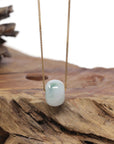 Baikalla Natural Icy Blue-Green Flower Patch Jadeite Jade "Ping An Kou" (Good Luck Button) Pendant Necklace
