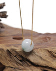 Baikalla Natural Icy Blue-Green Flower Patch Jadeite Jade "Ping An Kou" (Good Luck Button) Pendant Necklace