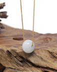 Baikalla Natural Icy Blue-Green Flower Patch Jadeite Jade "Ping An Kou" (Good Luck Button) Pendant Necklace