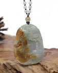 Baikalla Natural Red & Blue-Green Jadeite Jade "Fire Phoenix & Cherry Blossom" Pendant W/ Beaded Necklace