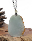Baikalla Natural Red & Blue-Green Jadeite Jade "Fire Phoenix & Cherry Blossom" Pendant W/ Beaded Necklace