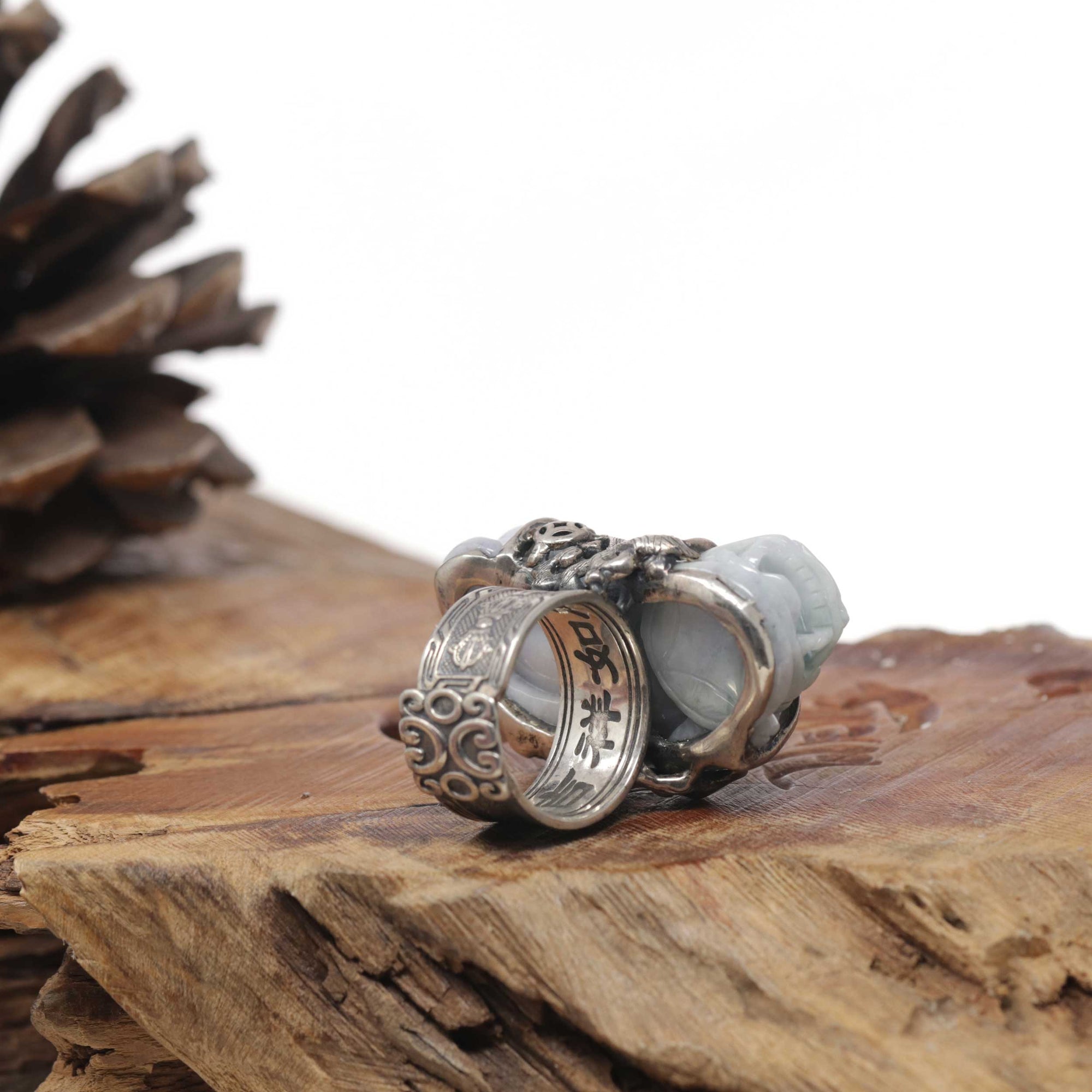 Baikalla Natural Lavender &amp; Green Jadeite Jade "PiXiu" Sterling Silver Ring 