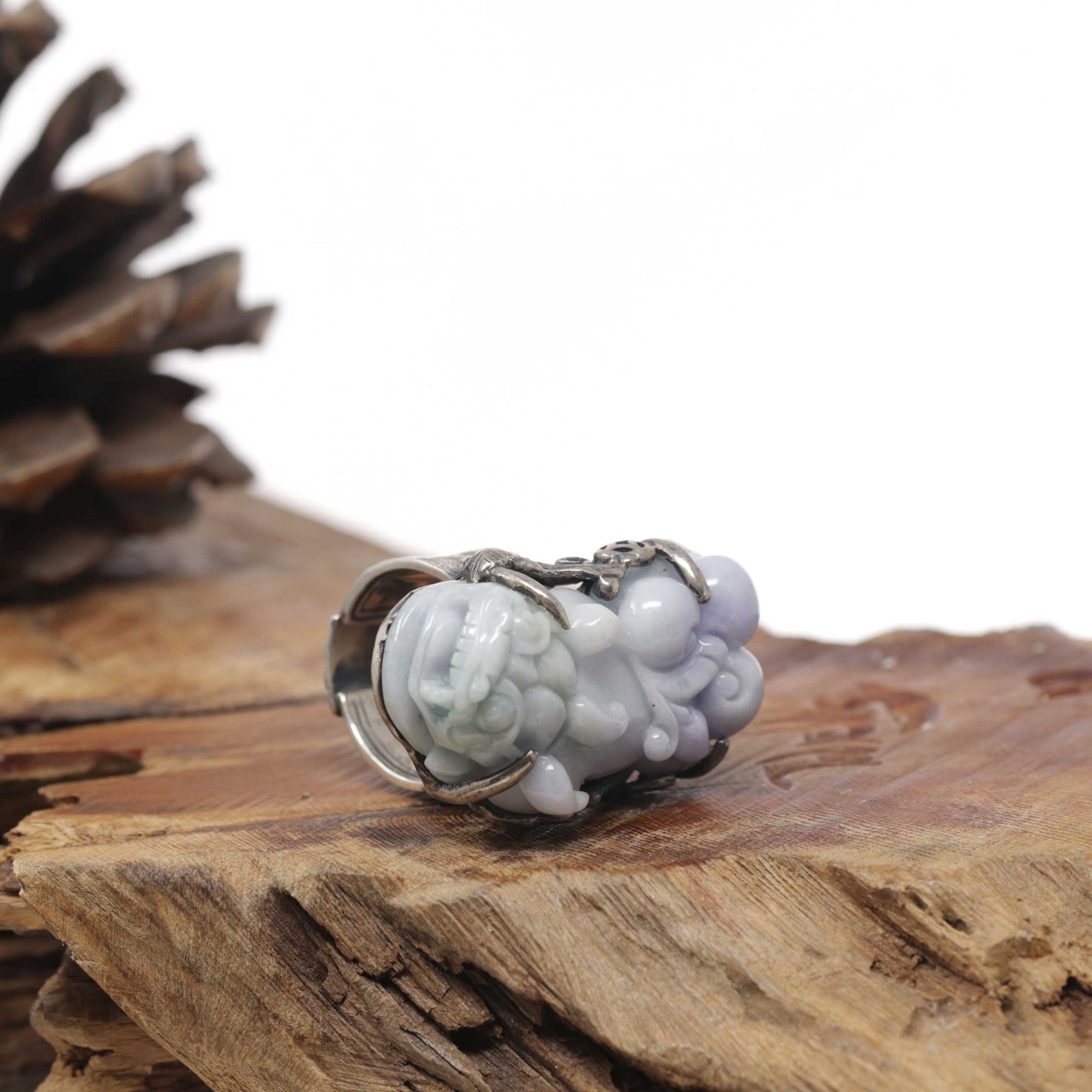 Baikalla Natural Lavender &amp; Green Jadeite Jade "PiXiu" Sterling Silver Ring 