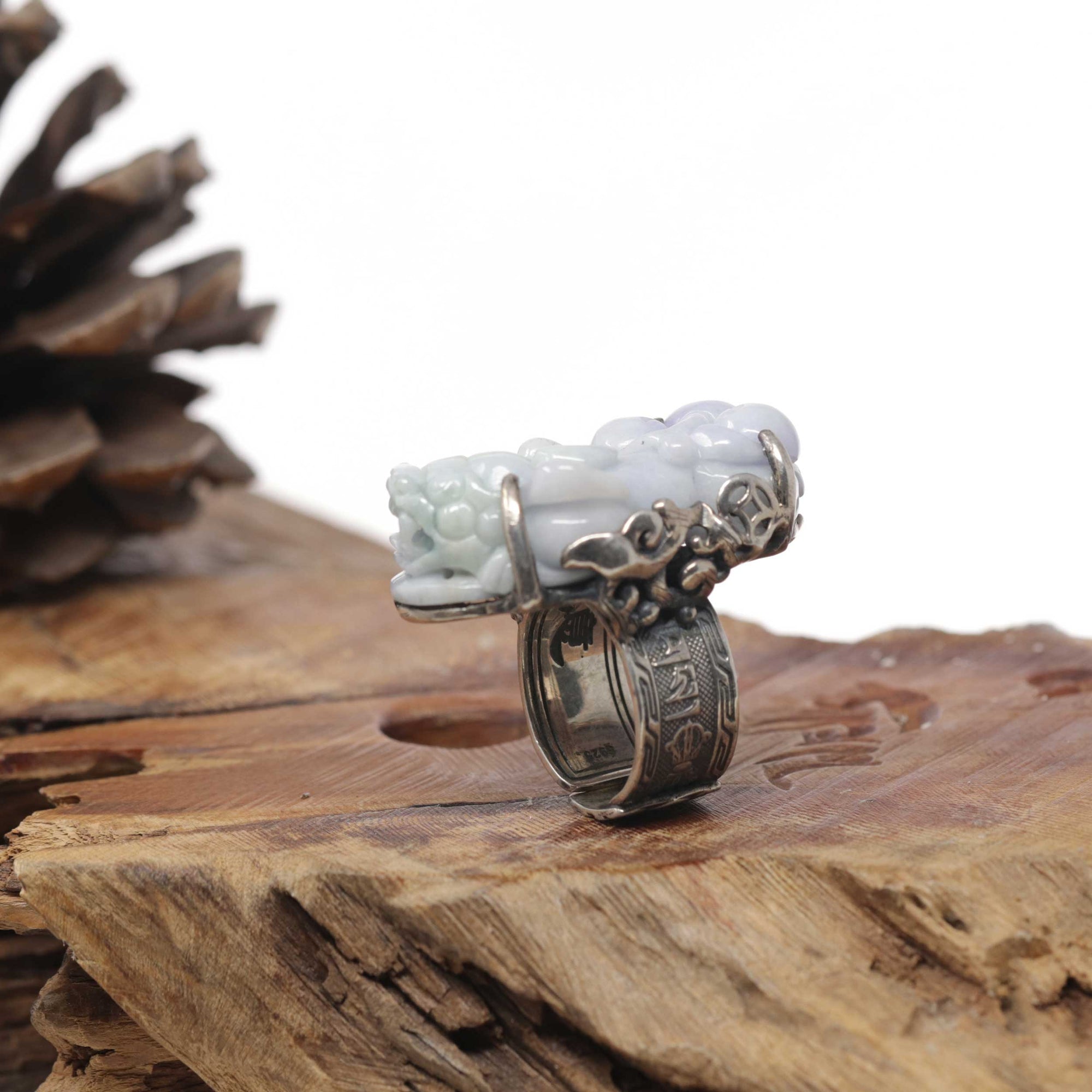 Baikalla Natural Lavender &amp; Green Jadeite Jade "PiXiu" Sterling Silver Ring 