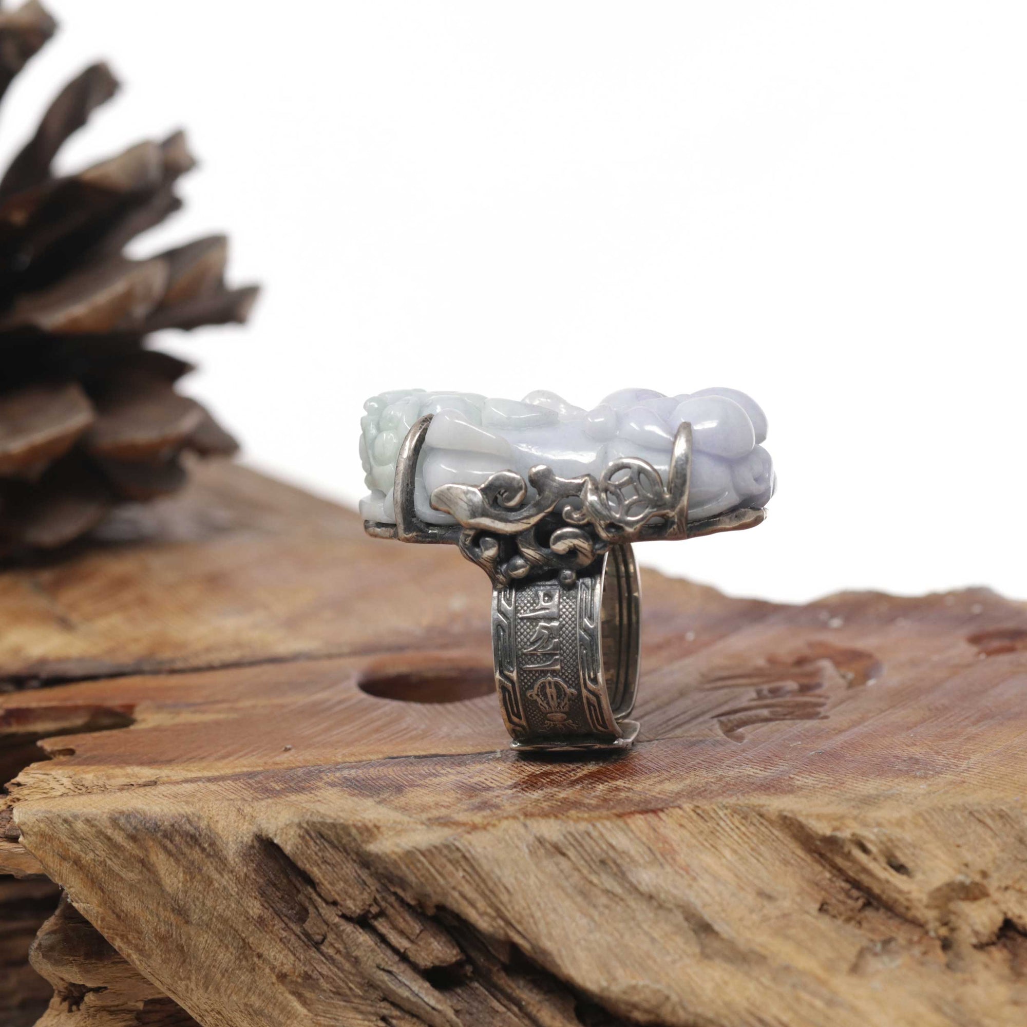 Baikalla Natural Lavender &amp; Green Jadeite Jade "PiXiu" Sterling Silver Ring 