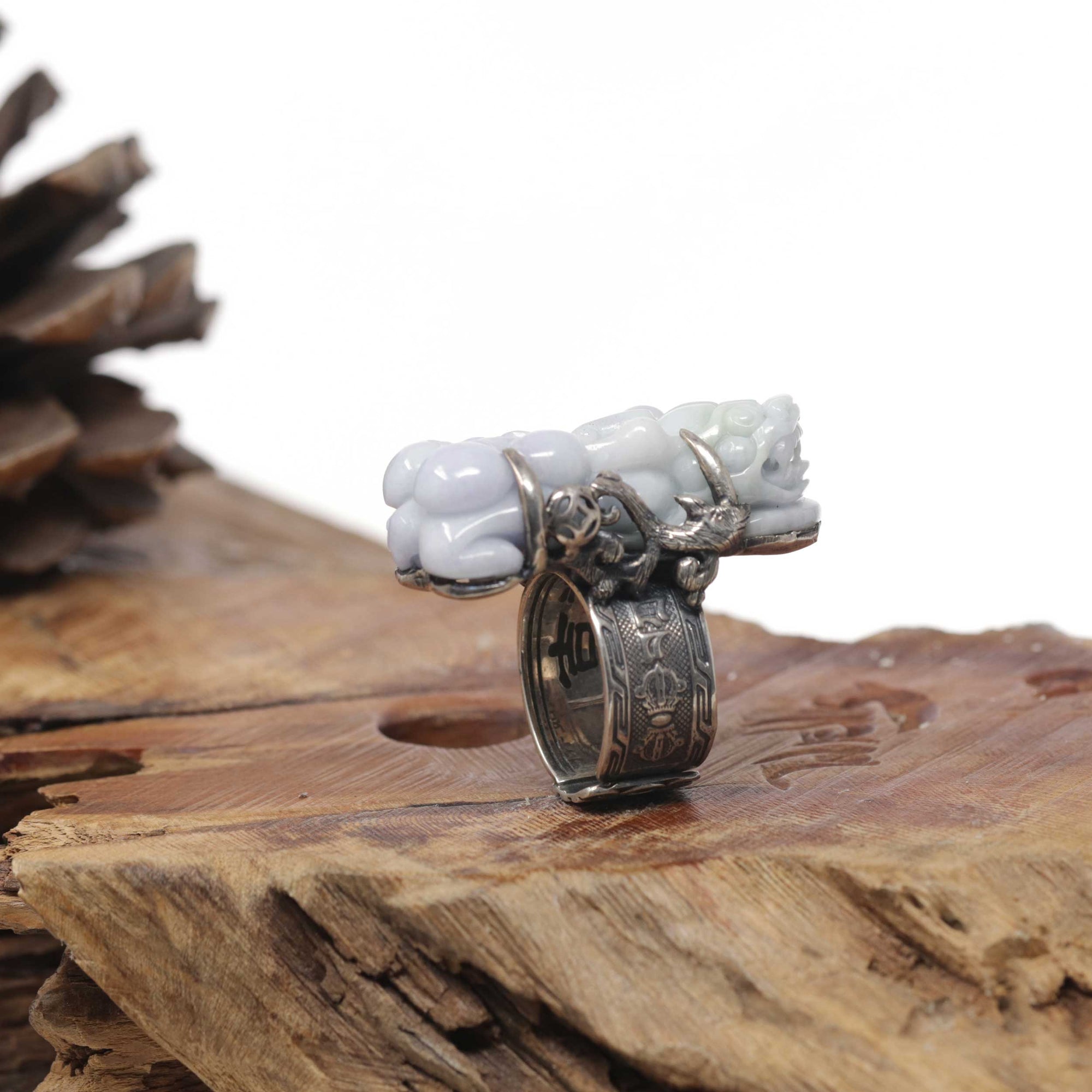 Baikalla Natural Lavender &amp; Green Jadeite Jade "PiXiu" Sterling Silver Ring 