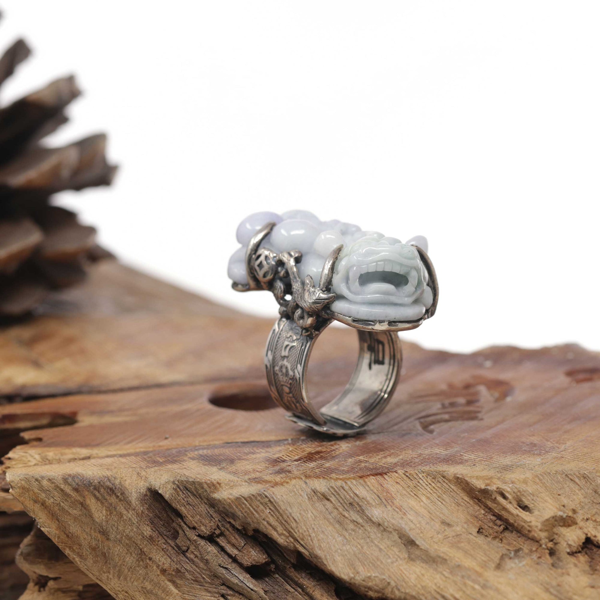 Baikalla Natural Lavender &amp; Green Jadeite Jade "PiXiu" Sterling Silver Ring 