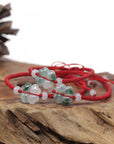 Baikalla Natural Icy Jadeite Jade "Lucky Clover" Braided Red Nylon Adjustable Drawstring Bracelet