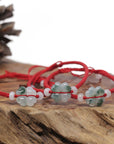 Baikalla Natural Icy Jadeite Jade "Lucky Clover" Braided Red Nylon Adjustable Drawstring Bracelet