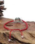 Baikalla Natural Icy Jadeite Jade "Lucky Clover" Braided Red Nylon Adjustable Drawstring Bracelet