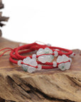Baikalla Natural Icy Jadeite Jade "Lucky Clover" Braided Red Nylon Adjustable Drawstring Bracelet
