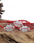 Baikalla Natural Icy Jadeite Jade "Lucky Clover" Braided Red Nylon Adjustable Drawstring Bracelet