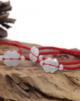 Baikalla Natural Icy Jadeite Jade "Lucky Clover" Braided Red Nylon Adjustable Drawstring Bracelet