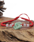 Baikalla Natural Apple-Green Jadeite Jade "Double Heart KouKou" Braided Red Nylon Adjustable Drawstring Bracelet
