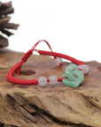 Baikalla Natural Apple-Green Jadeite Jade "Double Heart KouKou" Braided Red Nylon Adjustable Drawstring Bracelet