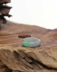 Baikalla Natural Icy Apple-Green & Light Grey Wuji Jadeite Jade Traditional Ring 