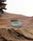 Baikalla Natural Icy Apple-Green & Light Grey Wuji Jadeite Jade Traditional Ring 