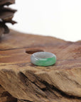 Baikalla Natural Icy Apple-Green & Light Grey Wuji Jadeite Jade Traditional Ring 