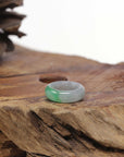 Baikalla Natural Icy Apple-Green & Light Grey Wuji Jadeite Jade Traditional Ring 
