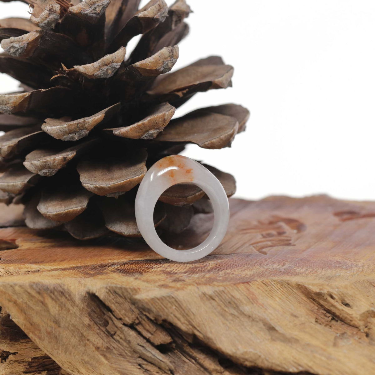 Baikalla Natural Icy Red Sajin (Golden Dust) &amp; Green Patch Jadeite Jade Traditional Ring 