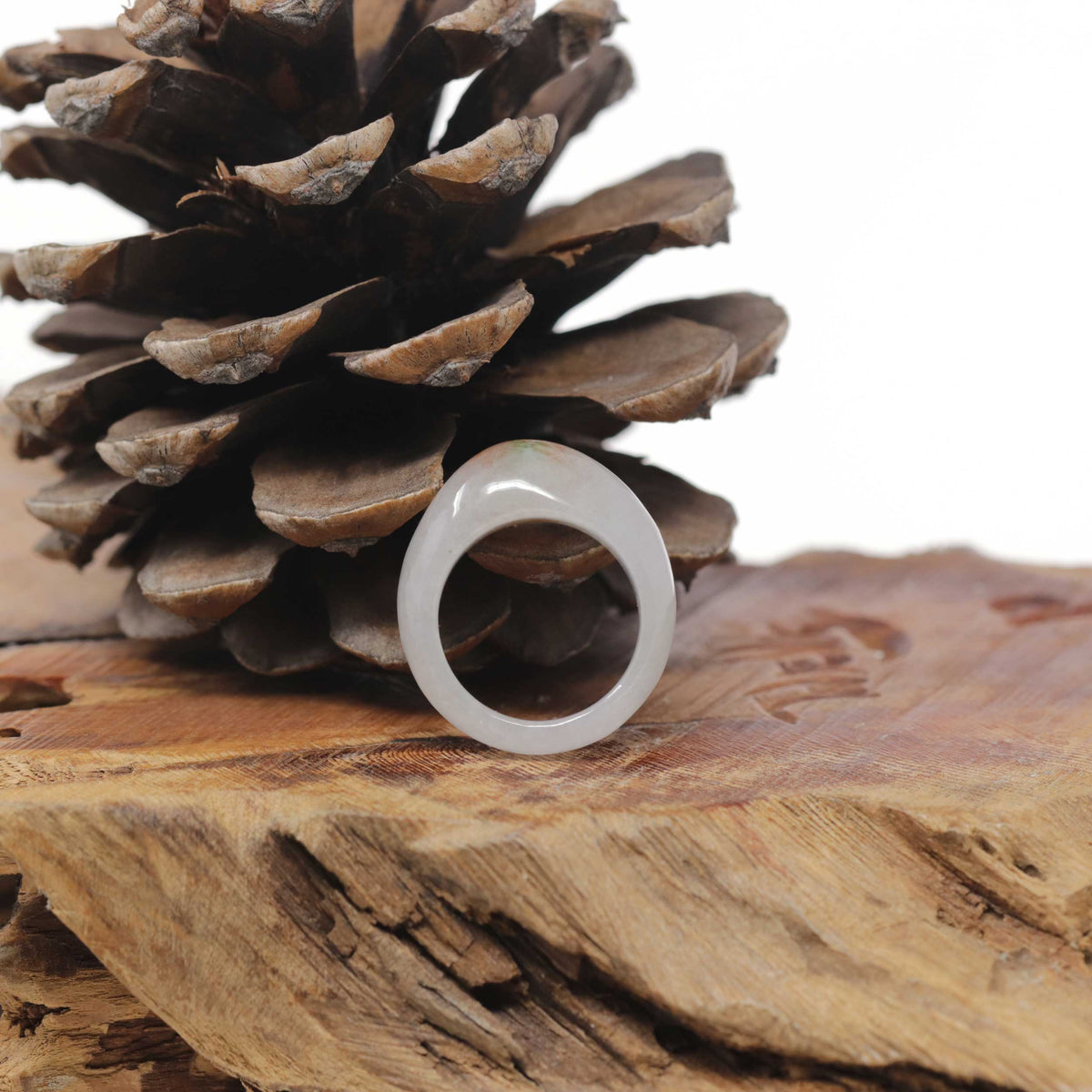 Baikalla Natural Icy Red Sajin (Golden Dust) &amp; Green Patch Jadeite Jade Traditional Ring 