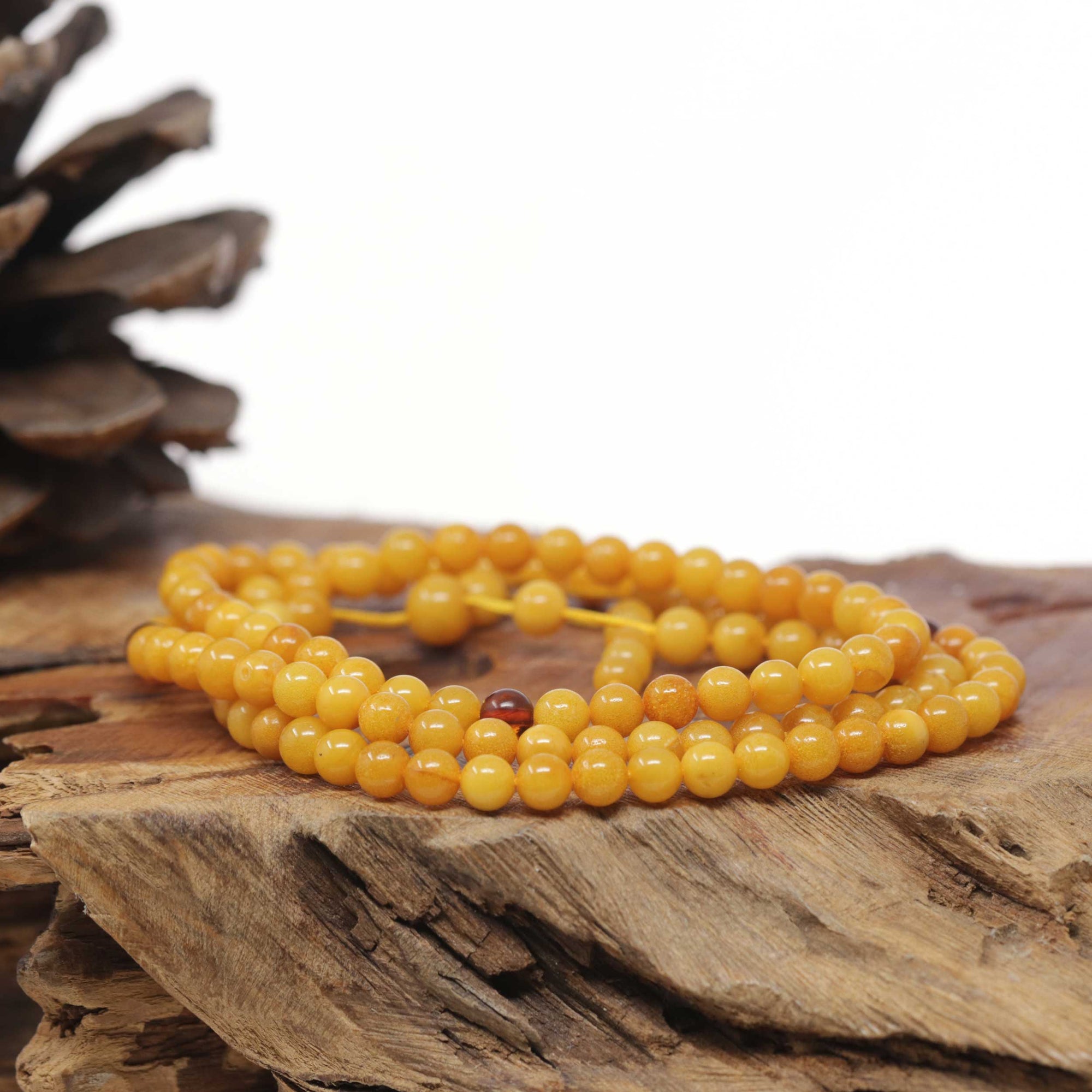 Baikalla Natural Yellow Amber Round Bead Necklace (5.2mm) 2 in 1