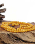 Baikalla Natural Yellow Amber Round Bead Necklace (5.2mm) 2 in 1