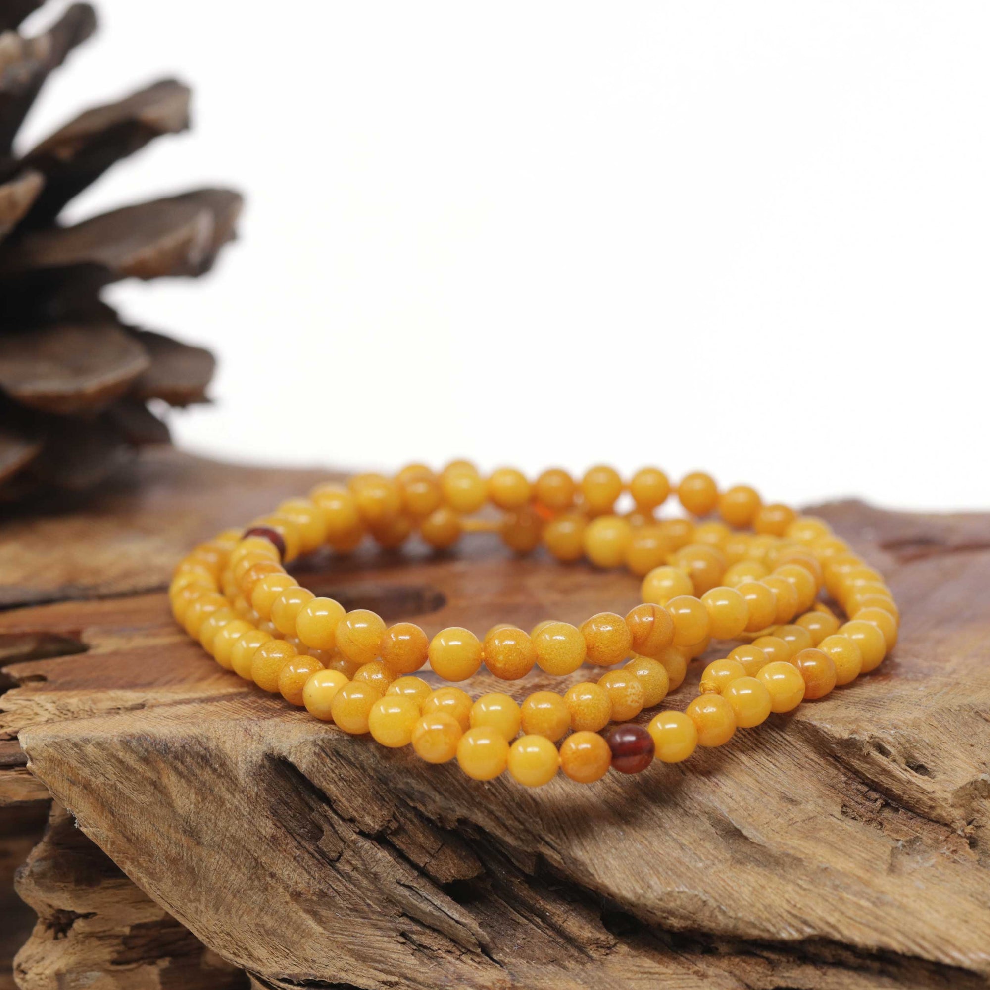 Baikalla Natural Yellow Amber Round Bead Necklace (5.2mm) 2 in 1