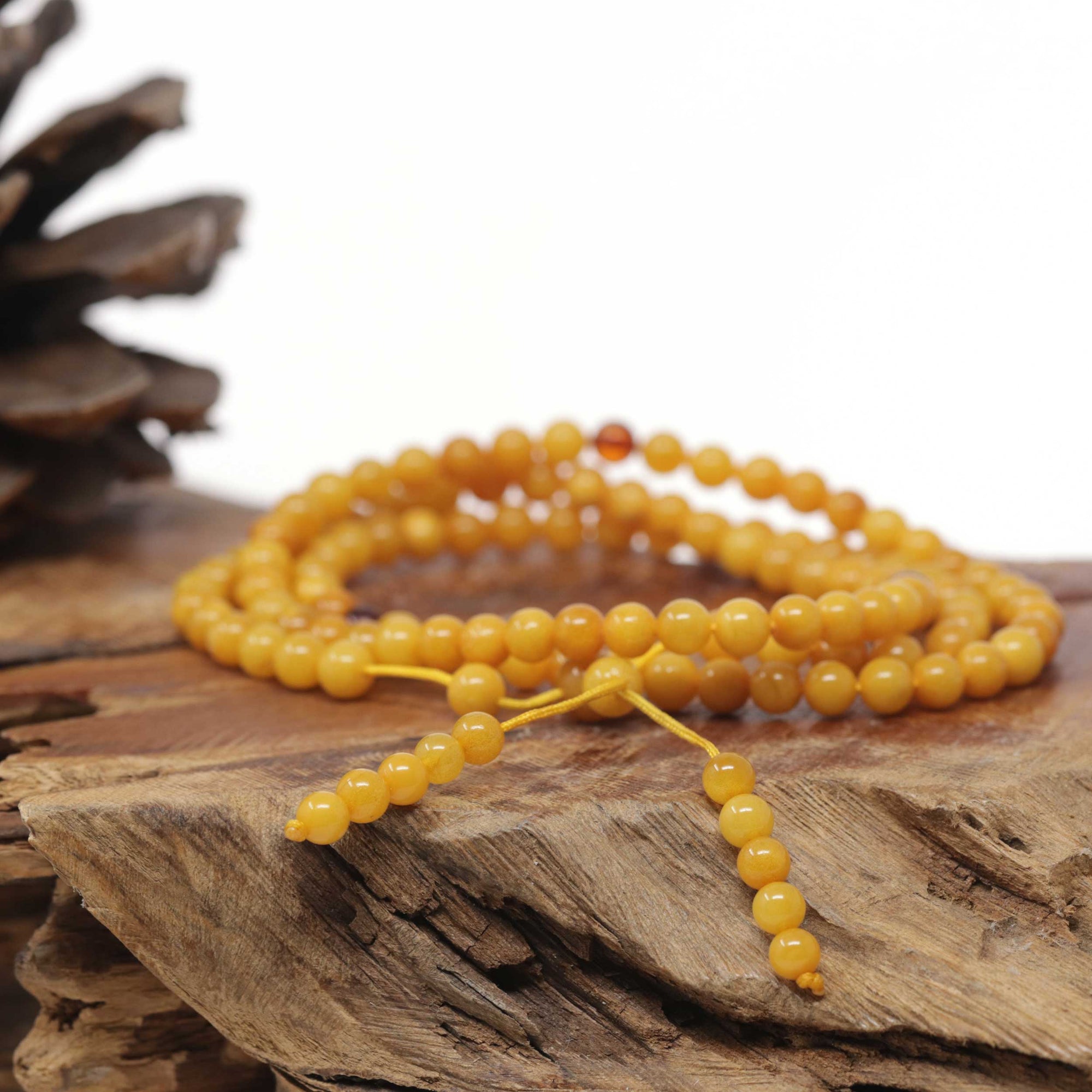 Baikalla Natural Yellow Amber Round Bead Necklace (5.2mm) 2 in 1