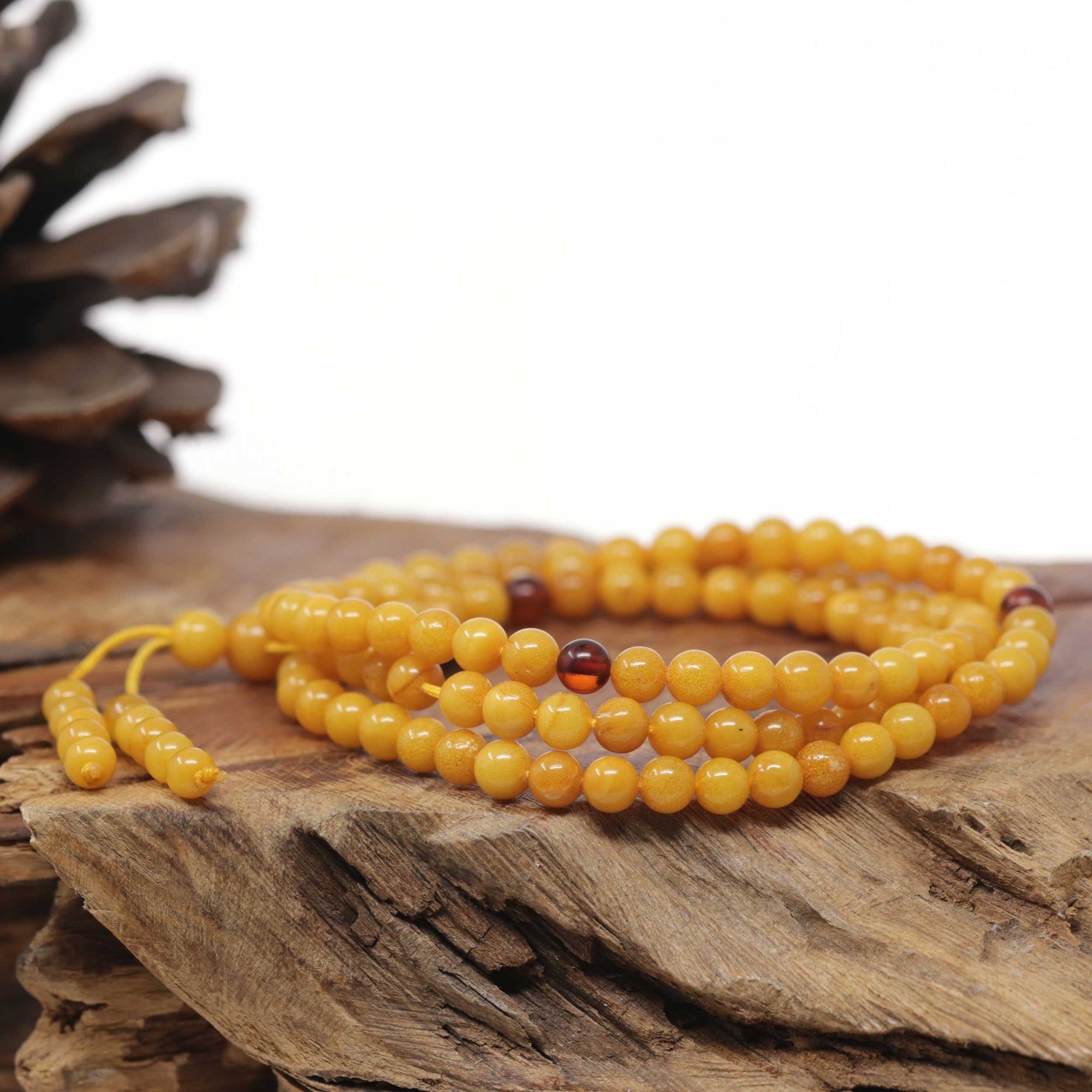 Baikalla Natural Yellow Amber Round Bead Necklace (5.2mm) 2 in 1