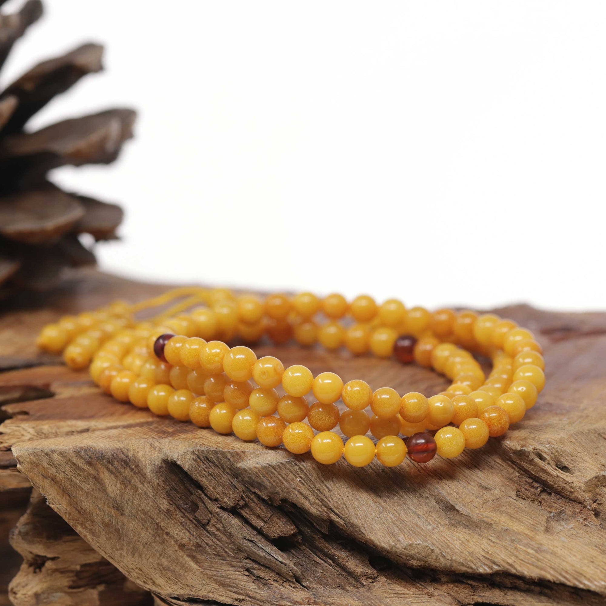 Baikalla Natural Yellow Amber Round Bead Necklace (5.2mm) 2 in 1