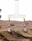 Baikalla Natural Icy Jadeite Jade Dangle Earrings W/ 18kr Gold, Natural Diamonds & Pink Rubies