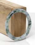 Baikalla Natural Deep Blue-Green Flowers "Traditional Round" Jadeite Jade Bangle Bracelet (53mm) 
