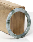 Baikalla Natural Deep Blue-Green Flowers "Traditional Round" Jadeite Jade Bangle Bracelet (53mm) 