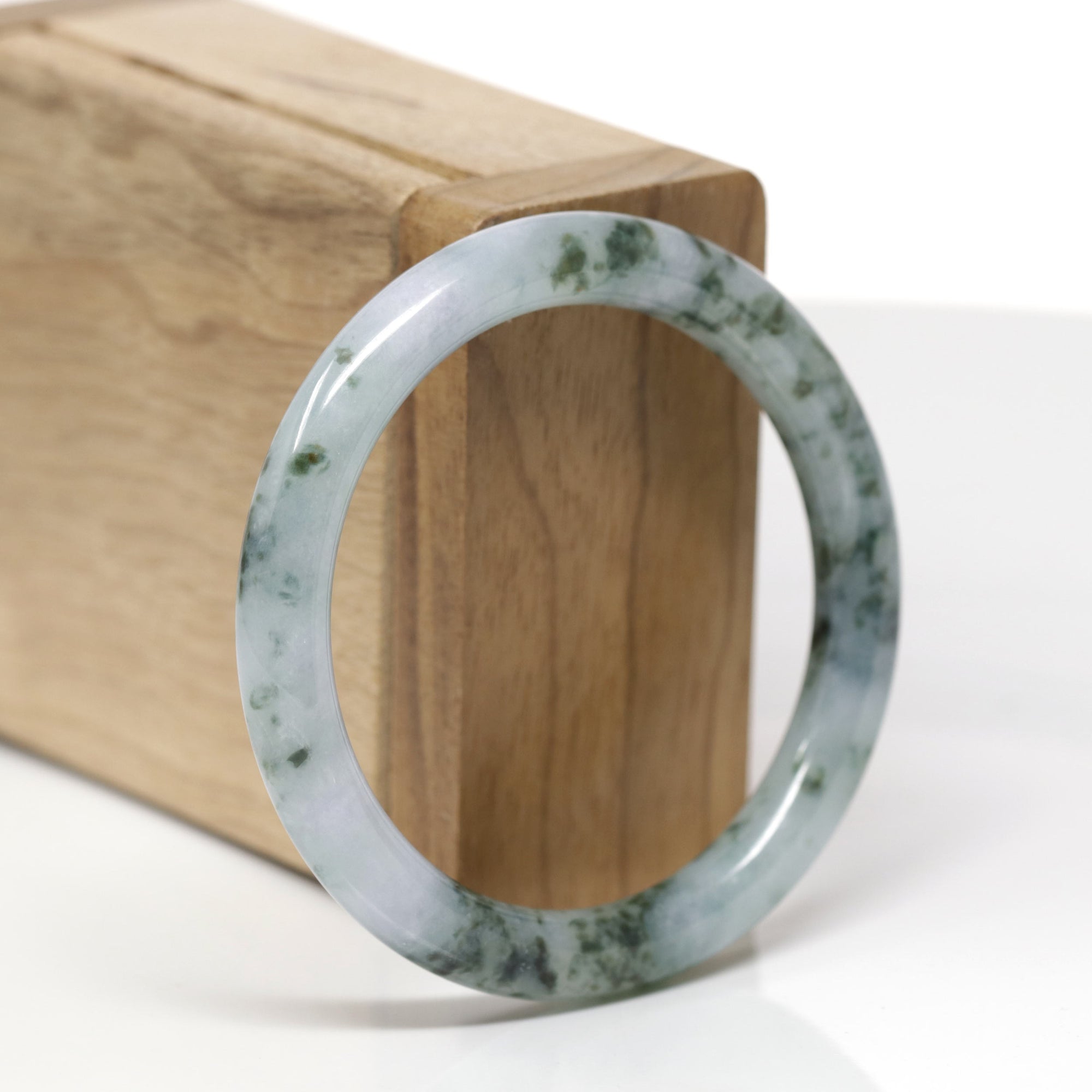 Baikalla Natural Deep Blue-Green Flowers "Traditional Round" Jadeite Jade Bangle Bracelet (53mm) 