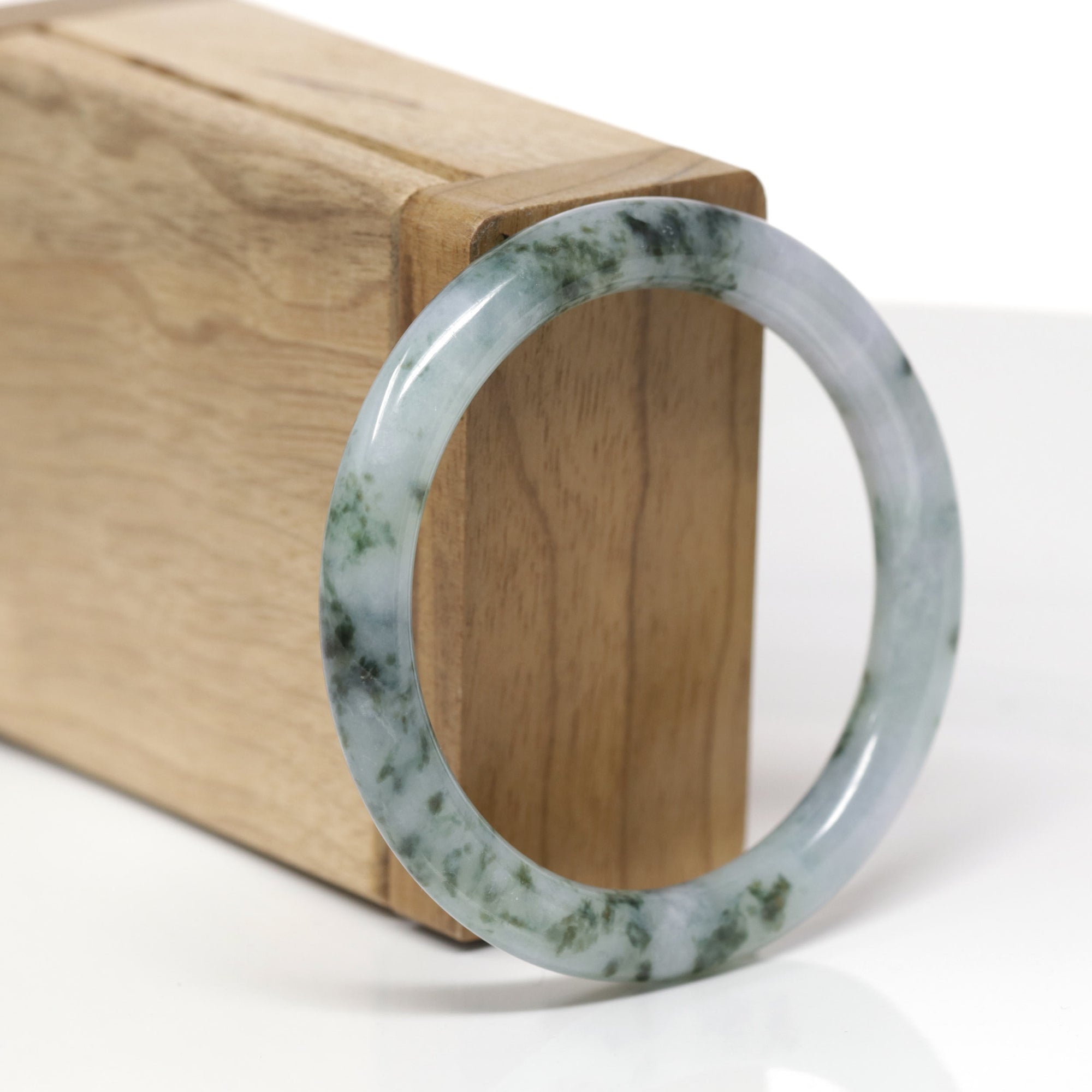 Baikalla Natural Deep Blue-Green Flowers "Traditional Round" Jadeite Jade Bangle Bracelet (53mm) 