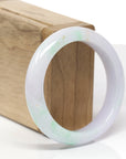 High-End Natural Light Lavender & Apple-Green W/ Orange Sajin (Golden Dust) Jadeite Jade "Half Round" Bangle Bracelet (53.9mm) 