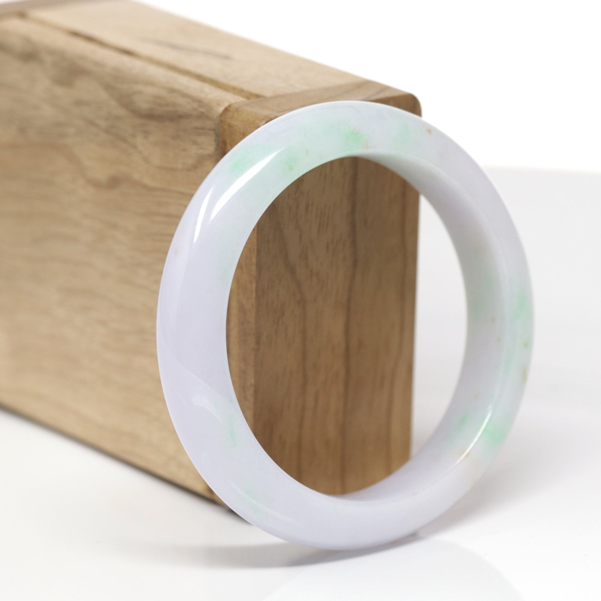 High-End Natural Light Lavender &amp; Apple-Green W/ Orange Sajin (Golden Dust) Jadeite Jade "Half Round" Bangle Bracelet (53.9mm) 