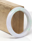 High-End Natural Light Lavender & Apple-Green W/ Orange Sajin (Golden Dust) Jadeite Jade "Half Round" Bangle Bracelet (53.9mm) 