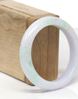 High-End Natural Light Lavender & Apple-Green W/ Orange Sajin (Golden Dust) Jadeite Jade "Half Round" Bangle Bracelet (53.9mm) 