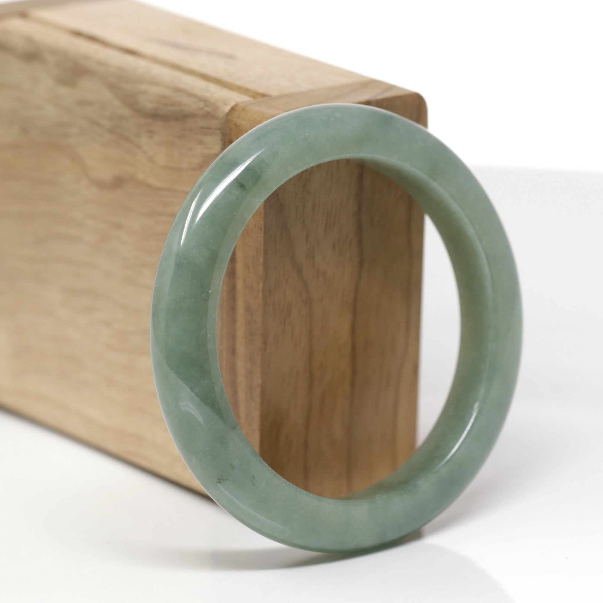 Baikalla Natural Oil-Green Jadeite Jade "Half Round" Bangle Bracelet (53.5mm) 