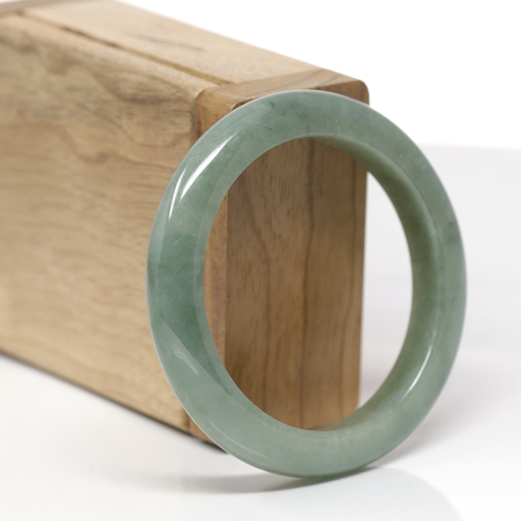 Baikalla Natural Oil-Green Jadeite Jade "Half Round" Bangle Bracelet (53.5mm) 